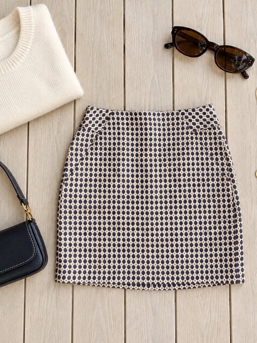 ✨Loft Black Cream Geometric Textured Jacquard Woven A Line Mini Skirt 00✨